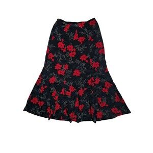 Vintage 90s Midi Skirt XS / S Ditsy Floral Black Red Grunge Goth Whimsigoth Long